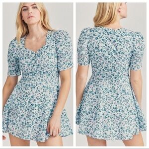 Love Shack Fancy Blue Floral Cottage Shirt Mini Dress